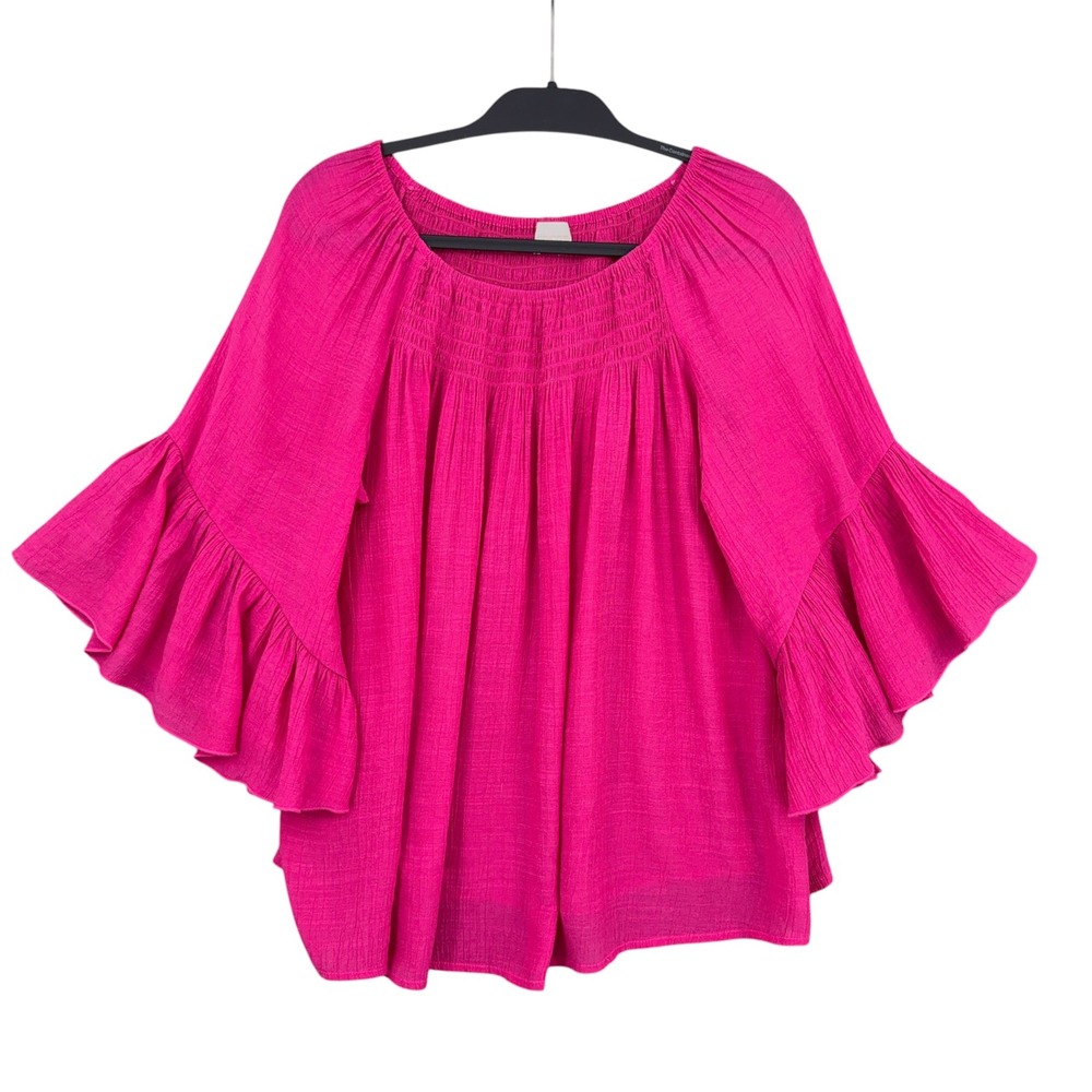 Chico's Smocked Neck Blouse Women 3 XL Rayon Polyester Pink